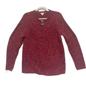 J. Jill Women's Marled Red Berry Pink Cable Knit Crew Neck Sweater